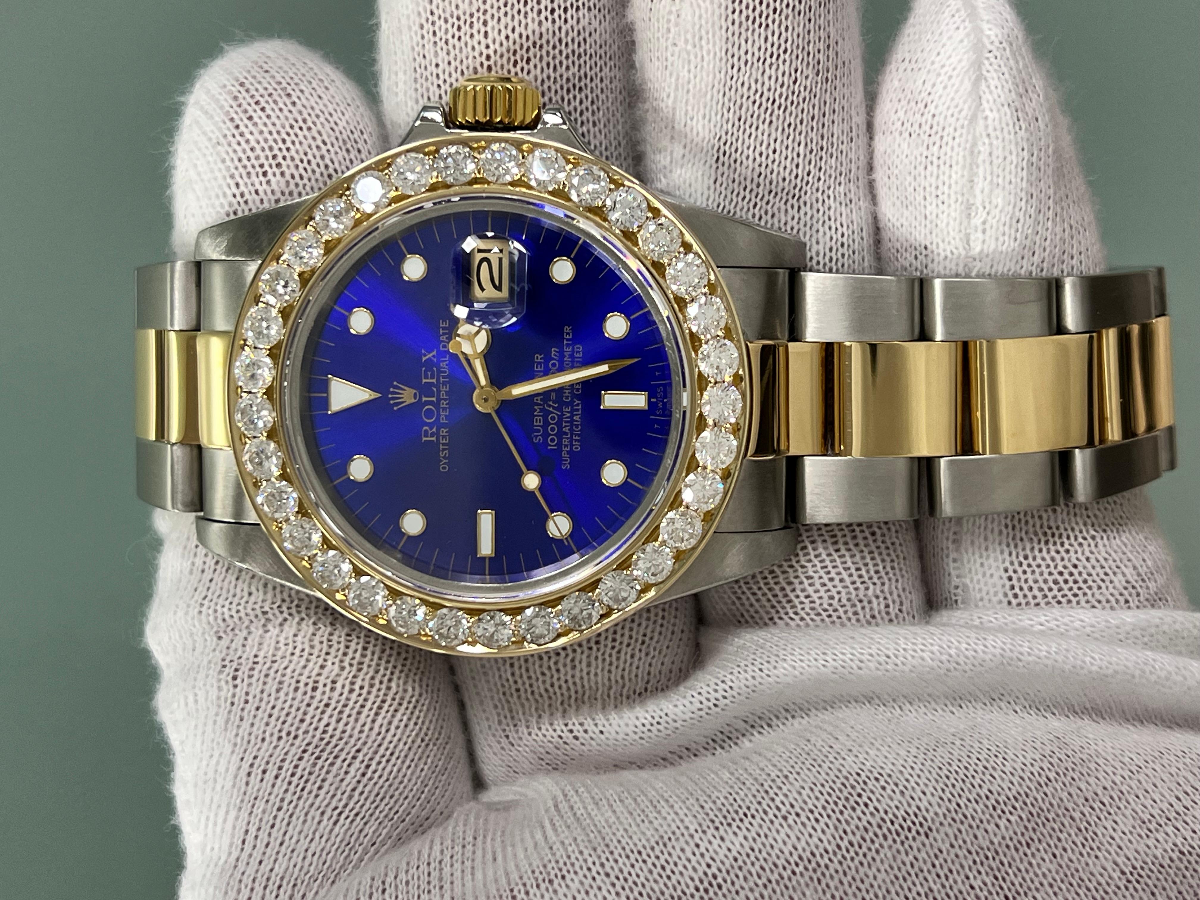 Rolex Submariner 16803 Blue Dial Diamond Bezel 18K Yellow Gold Stainless Steel 5