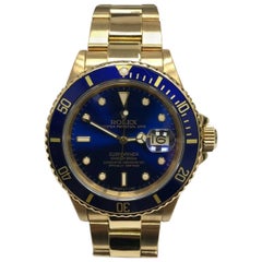 Rolex Submariner 16808 18 Karat Yellow Gold Blue Dial Unpolished