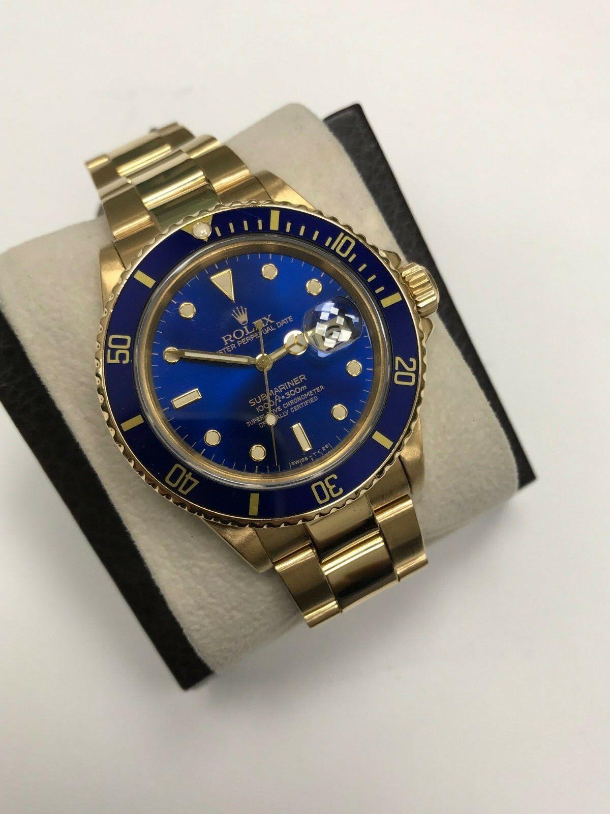 *UNPOLISHED*

Style Number: 16808 
Serial: 8100***
Model: Submariner                   
Case Material: 18K Yellow Gold
Band: 18K Yellow Gold 
Bezel: Blue 
Dial: Blue 
Face: Sapphire Crystal 
Case Size: 40mm

Includes: 
-Elegant Watch Box
-Certified