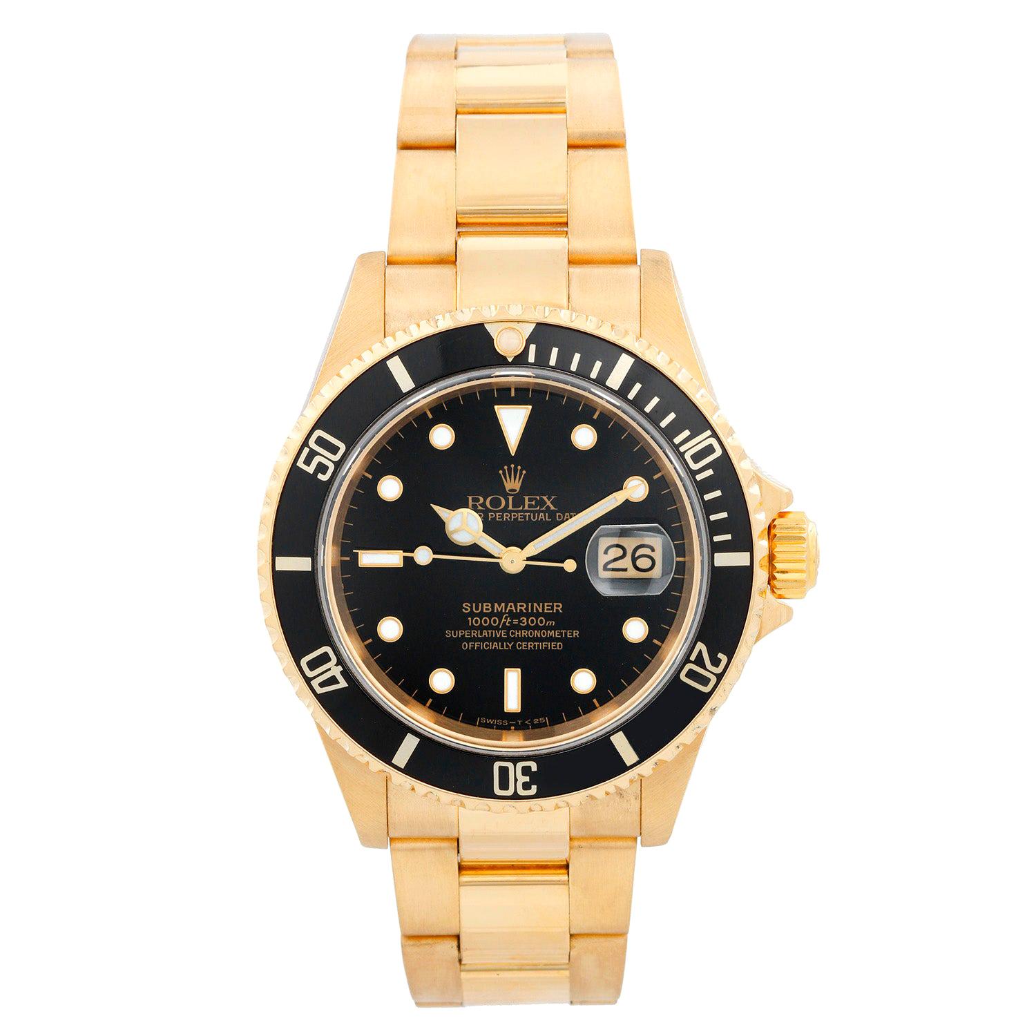 Rolex Submariner 18 Karat Gold Men's Watch 16618 Black Dial