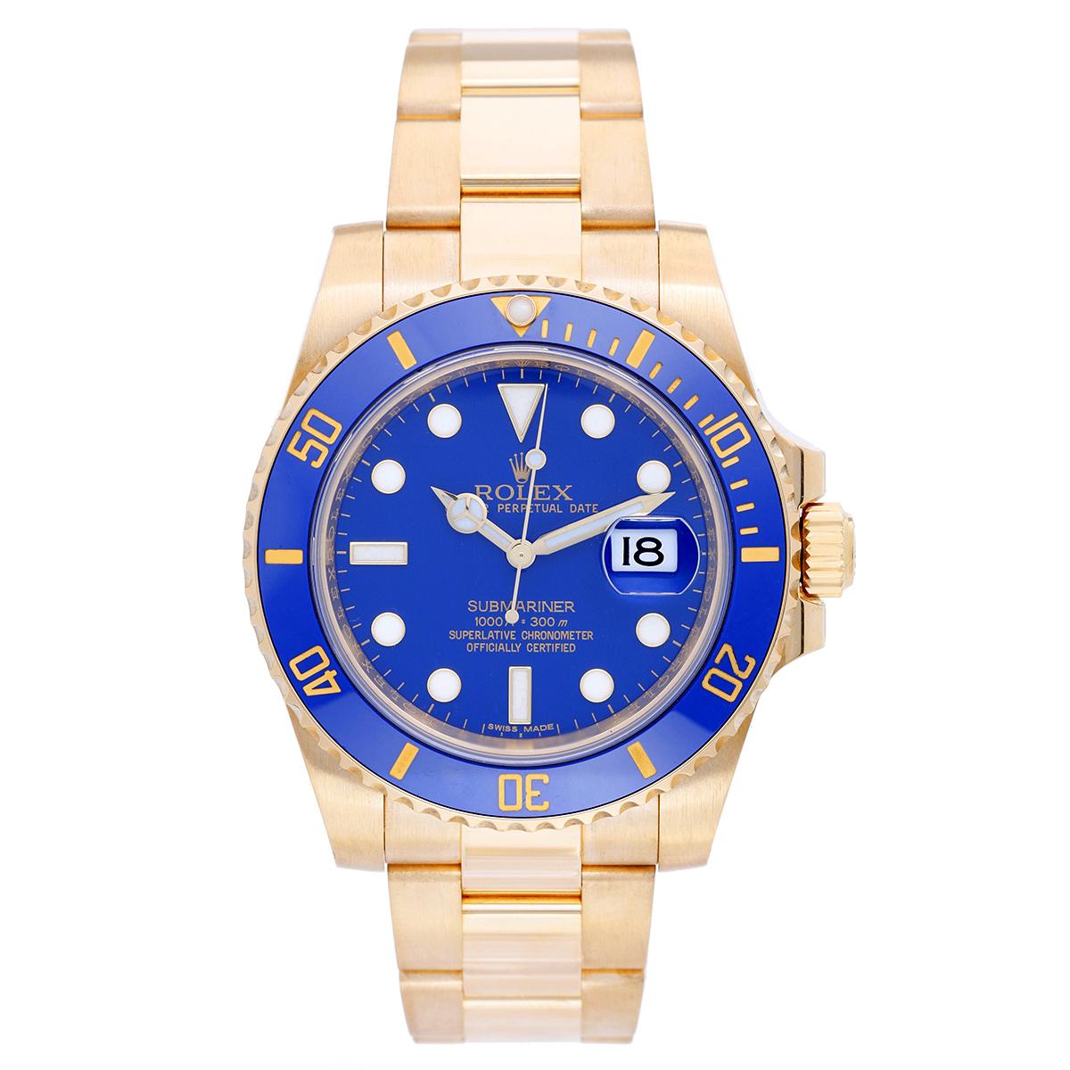 Rolex Submariner 18 Karat Yellow Gold Men's Watch Blue Dial 116618 1
