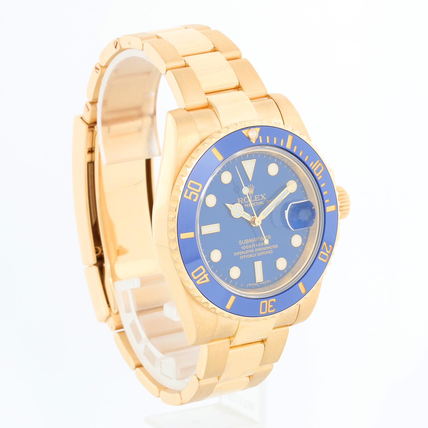 Rolex Submariner 18k Gold Men's Watch 116618 Blue Dial In Excellent Condition For Sale In Dallas, TX