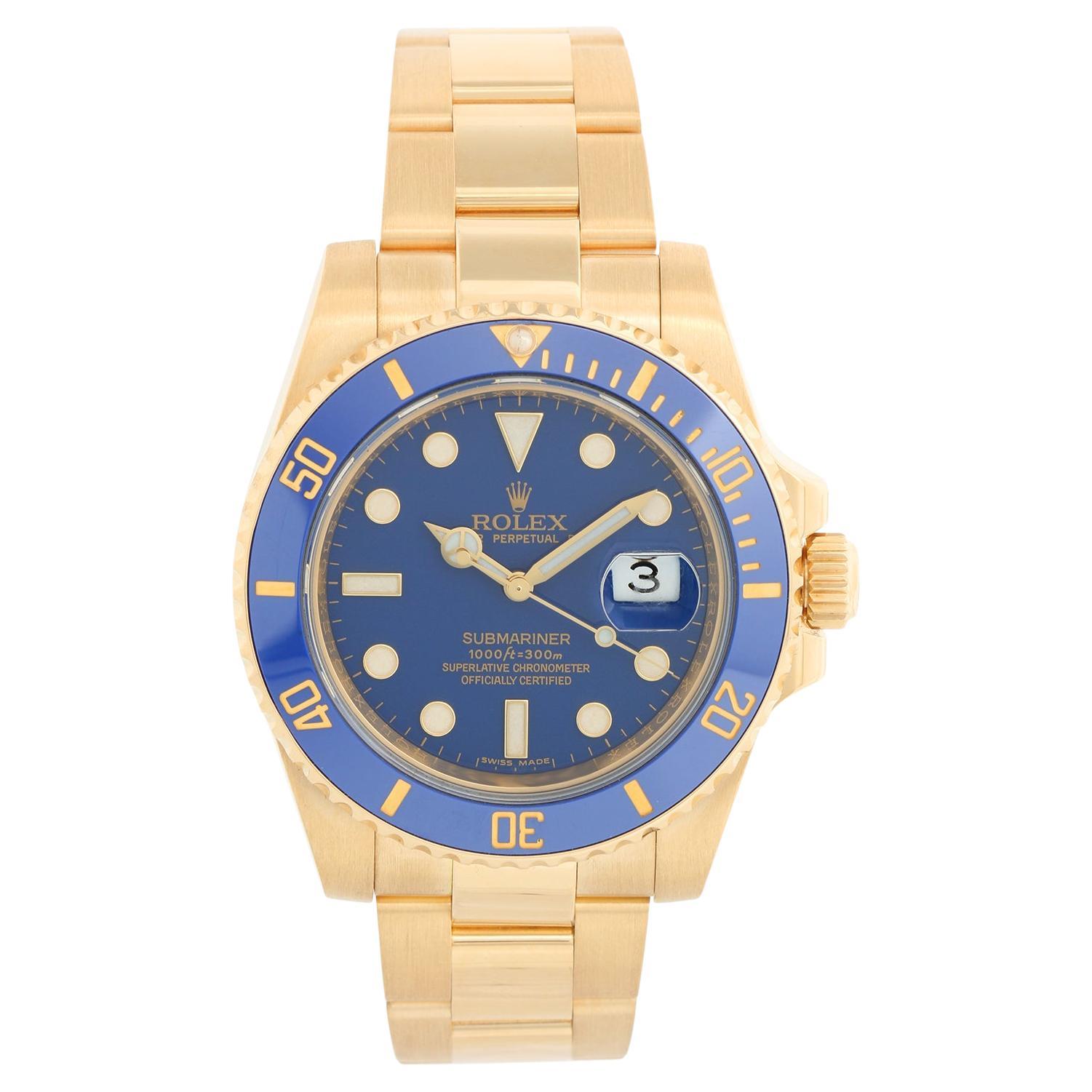 Rolex Submariner 18k Gold Men's Watch 116618 Blue Dial