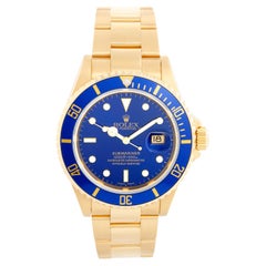 Rolex Submariner 18k Gold Men's Watch 16618 Blue Dial