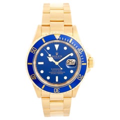 Rolex Submariner 18k Gold Men''s Watch 16618 Blue Dial