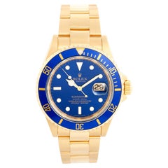 Rolex Submariner 18k Gold Men's Watch 16618 Blue Dial