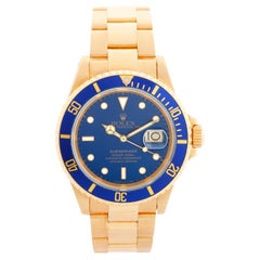 Rolex Submariner 18k Gold Men
s Watch 16618 Blue Dial