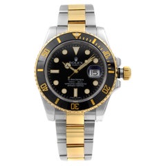 Rolex Submariner 18k Gold Steel Ceramic Bezel Black Dial Automatic Watch 116613