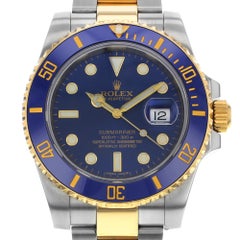 Rolex Submariner 18k Gold Steel Ceramic Blue Dial Automatic Mens Watch 116613LB