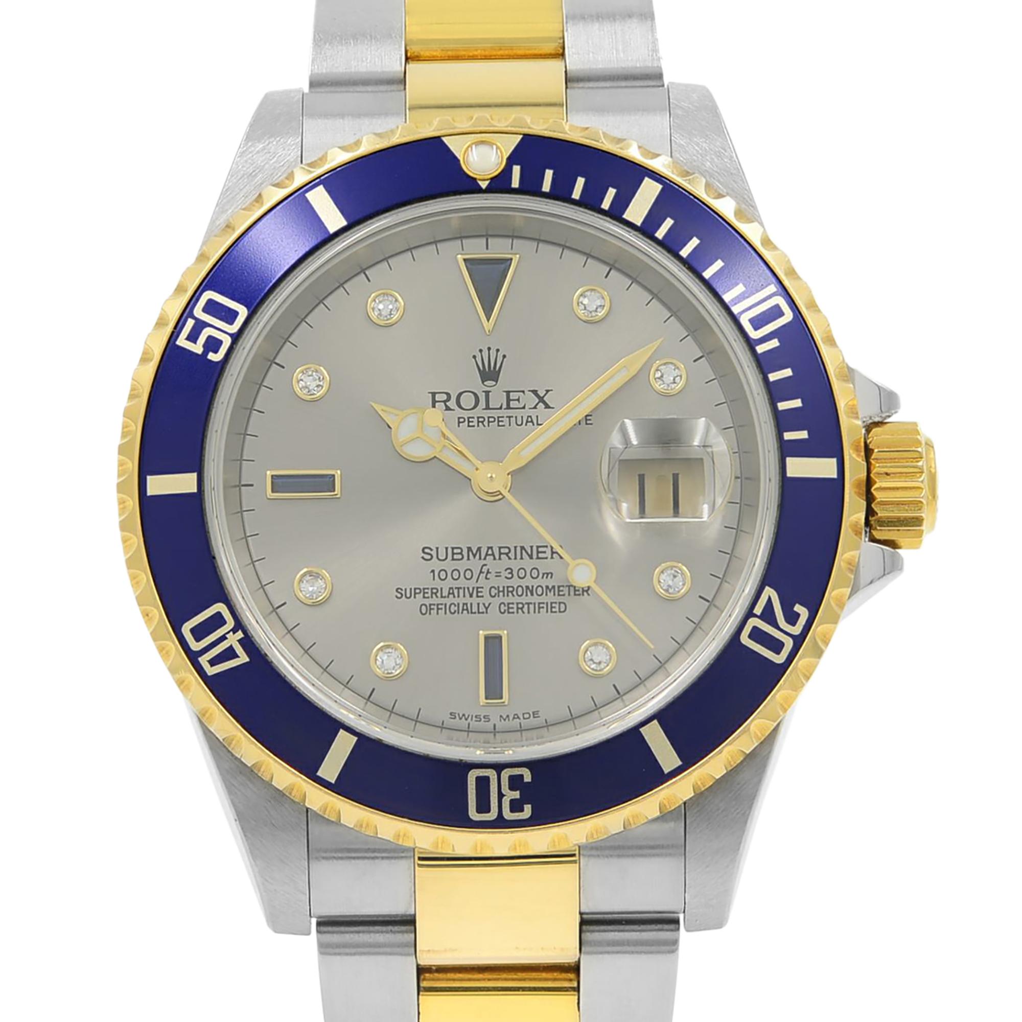 Z-Series. Pre-owned condition. The bezel insert has minor blemishes. Comes with the manufacturer's box but No papers. Covered by a 1-year Chronostore warranty.
Details:
Brand Rolex
Department Men
Model Number 16613 T
Model Rolex Submariner
Style