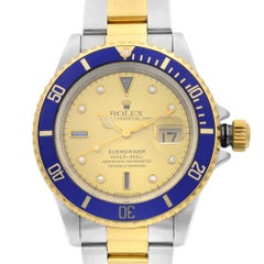 Rolex Submariner 18K Gold Steel Serti Champagne Dial Automatic Men's Watch 16613