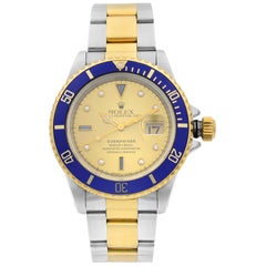 Montre pour homme Rolex Submariner 18K or acier Serti cadran champagne automatique 16613