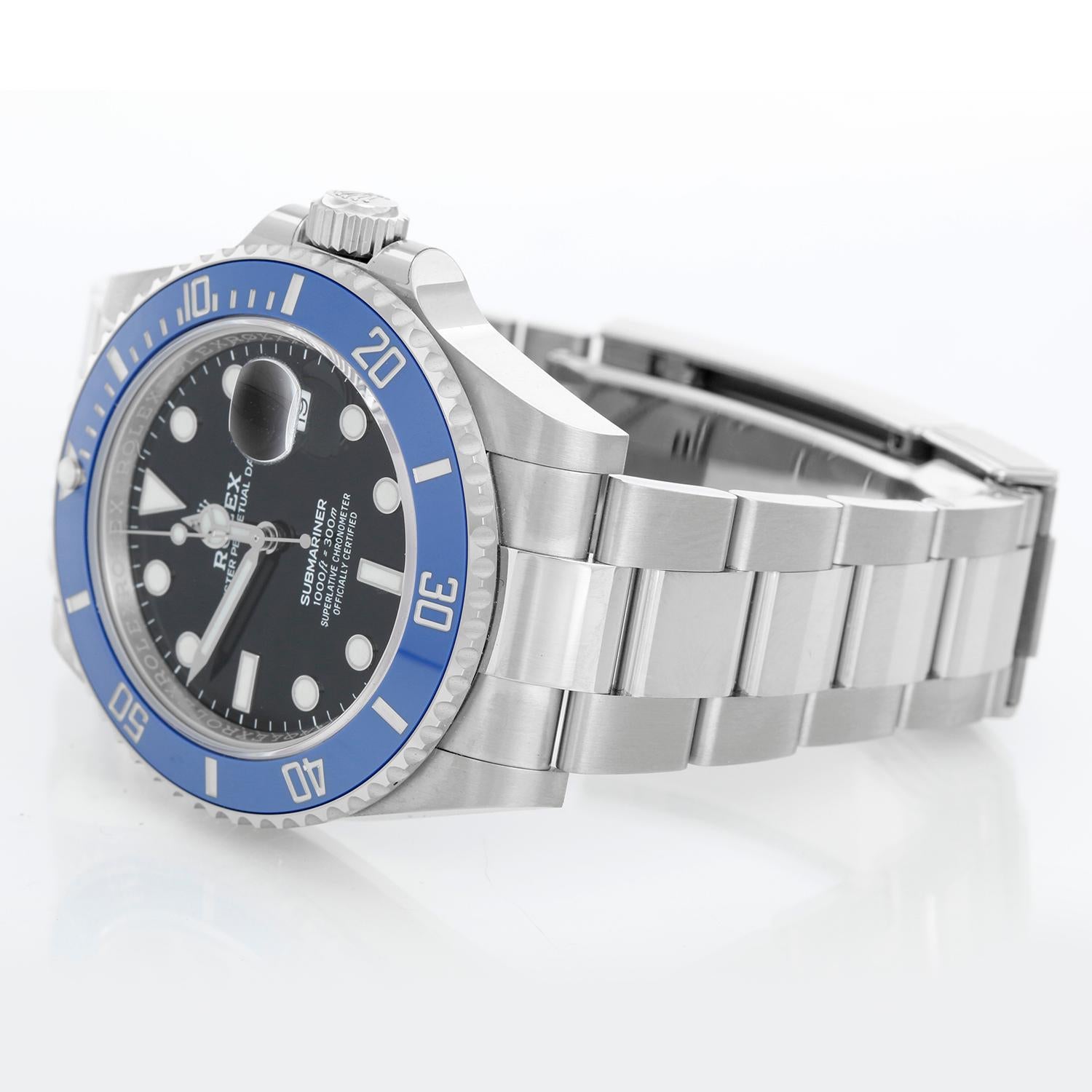 Rolex Submariner 18k White Gold Men's Watch 126619LB - Automatic winding caliber 3235 movement, sapphire crystal, pressure-proof to 1,000 feet, date. 41mm - 18k white gold case with blue Cerachrom bezel. Blue dial with luminous style markers. 18k