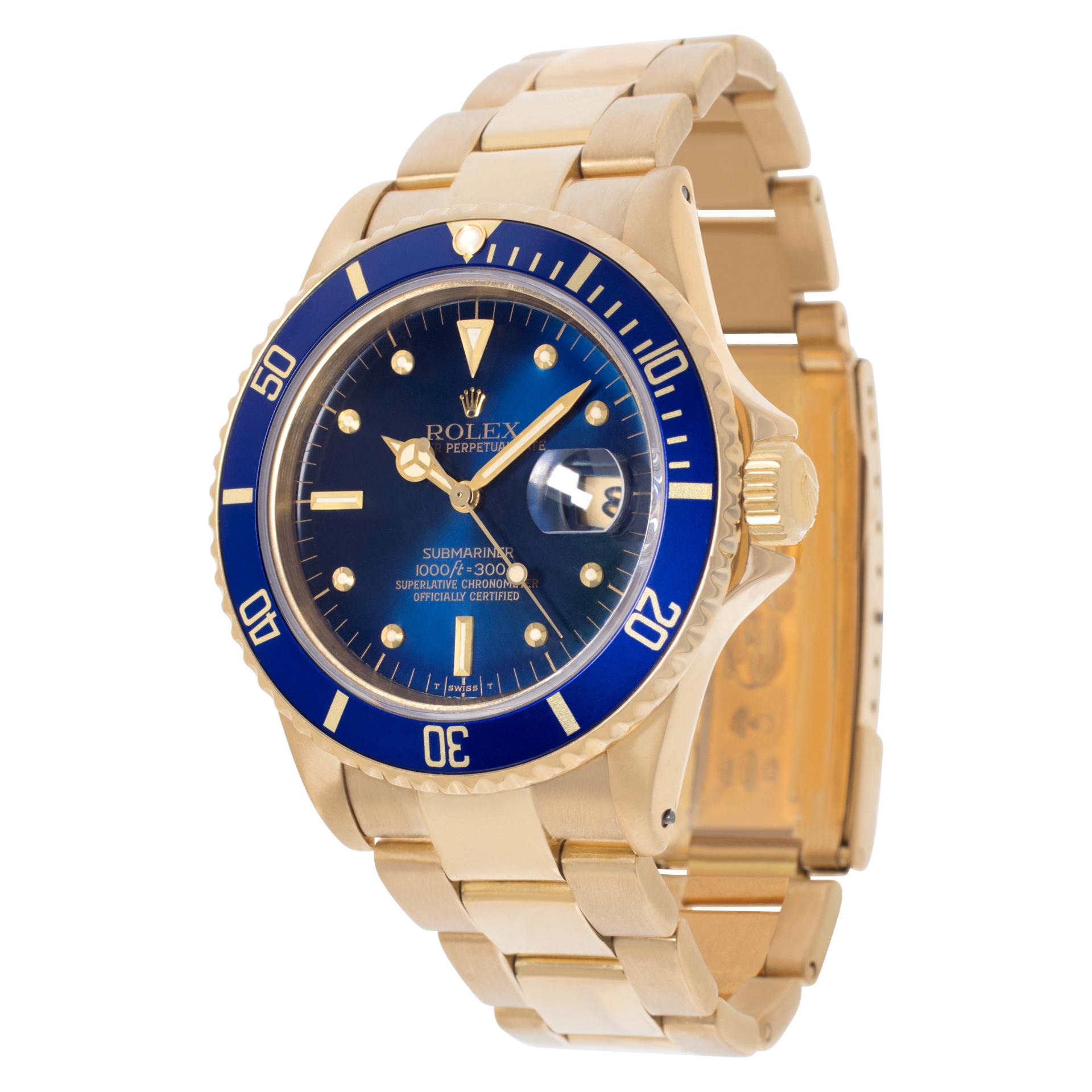 Rolex Submariner in 18k yellow gold. Auto w/ sweep seconds and date. 40 mm case size. Ref 16808. **Bank Wire Only At This Price** Circa 1982. Fine Pre-owned Rolex Watch.

 Certified preowned Dress Rolex Submariner 16808 watch is made out of yellow
