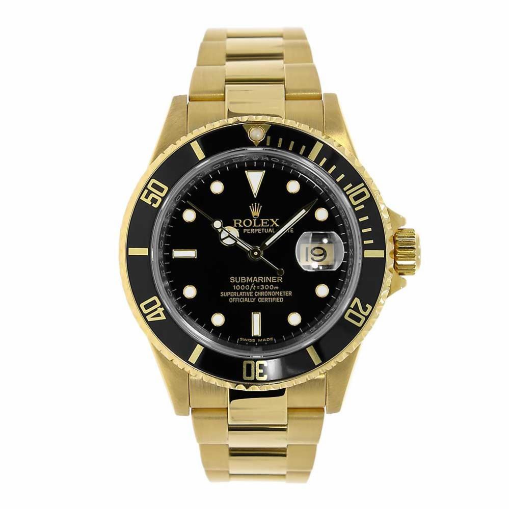 Rolex Submariner 18 Karat Yellow Gold Black Dial Watch 16618