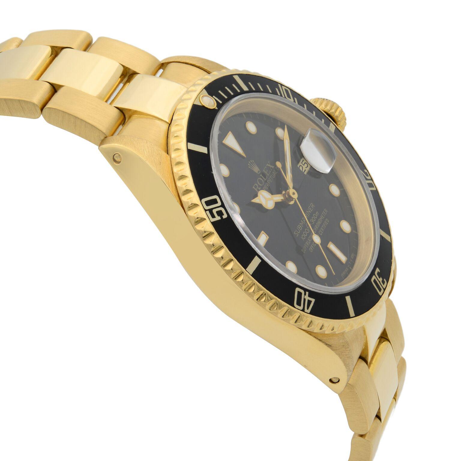 Rolex Submariner 18 Karat Yellow Gold Black Dial Automatic Men's Watch 16618 1