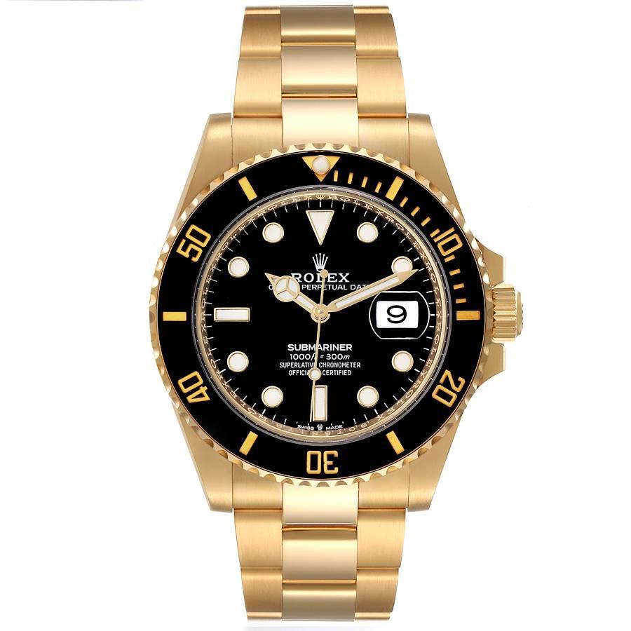 Rolex Submariner 18k Yellow Gold Black Dial Bezel Mens Watch 126618 Unworn. Officially certified chronometer self-winding movement. 18k yellow gold case 41.0 mm in diameter. Rolex logo on a crown. Black insert special time-lapse unidirectional