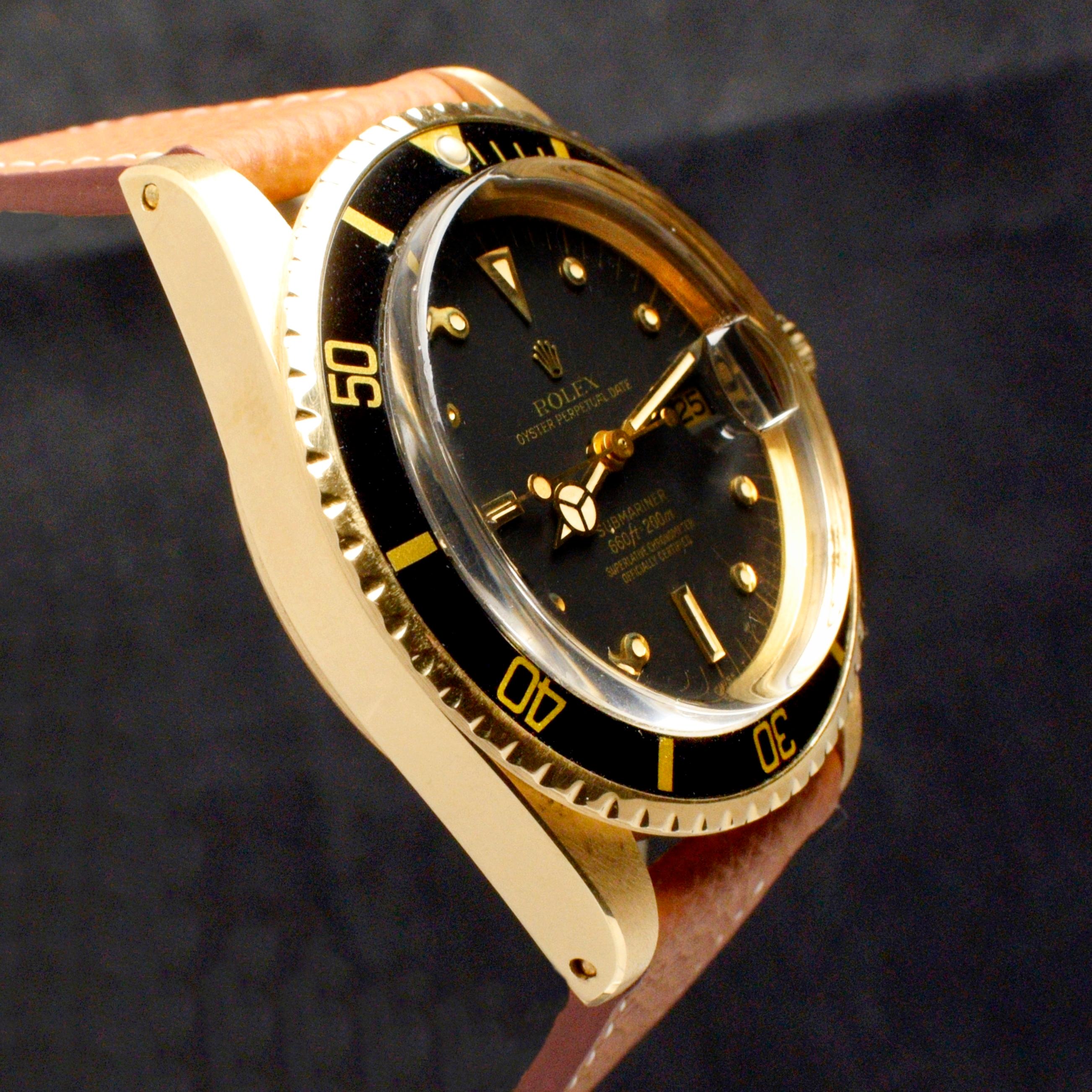 Rolex Submariner 18K Gelbgold Schwarzes Nipple-Zifferblatt 1680 Automatikuhr, 1978 1