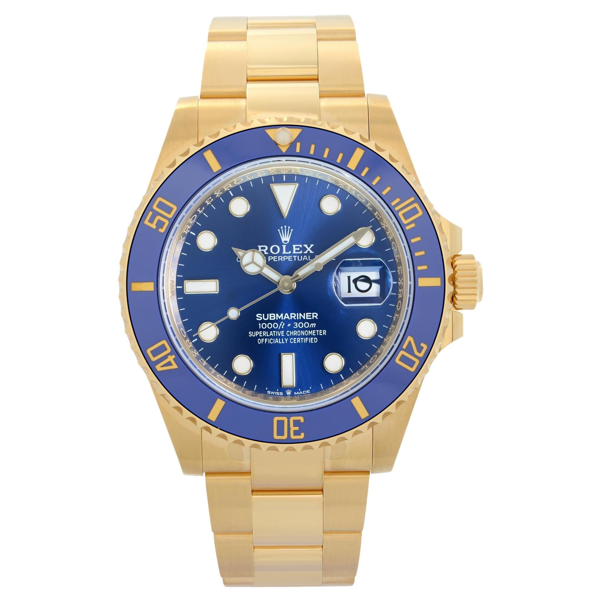 Rolex Submariner 18k Yellow Gold Blue Dial Automatic Mens Watch 126618LB For Sale