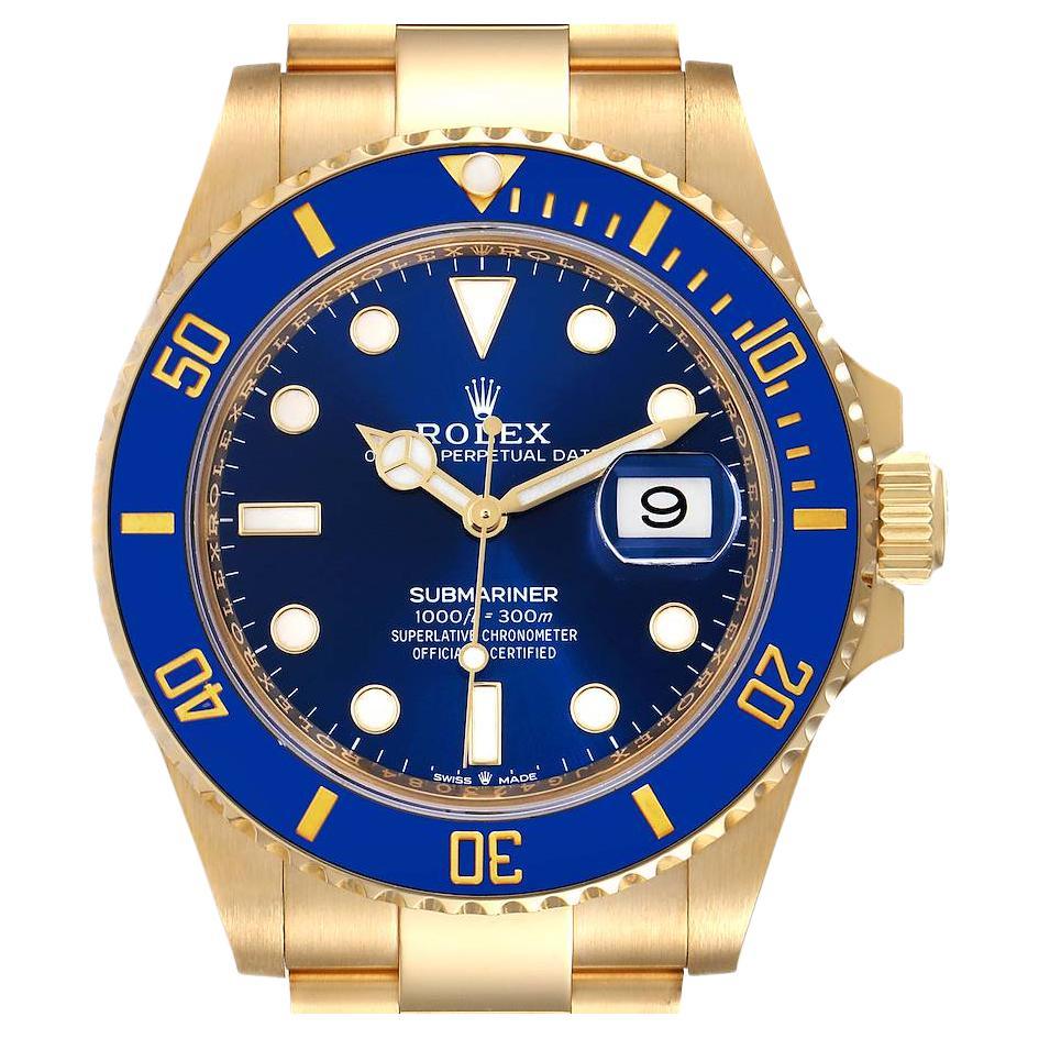 Rolex Submariner 18k Yellow Gold Blue Dial Bezel Mens Watch 126618 Box Card
