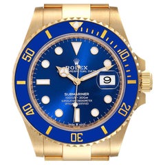 Rolex Submariner 18k Yellow Gold Blue Dial Bezel Mens Watch 126618 Box Card