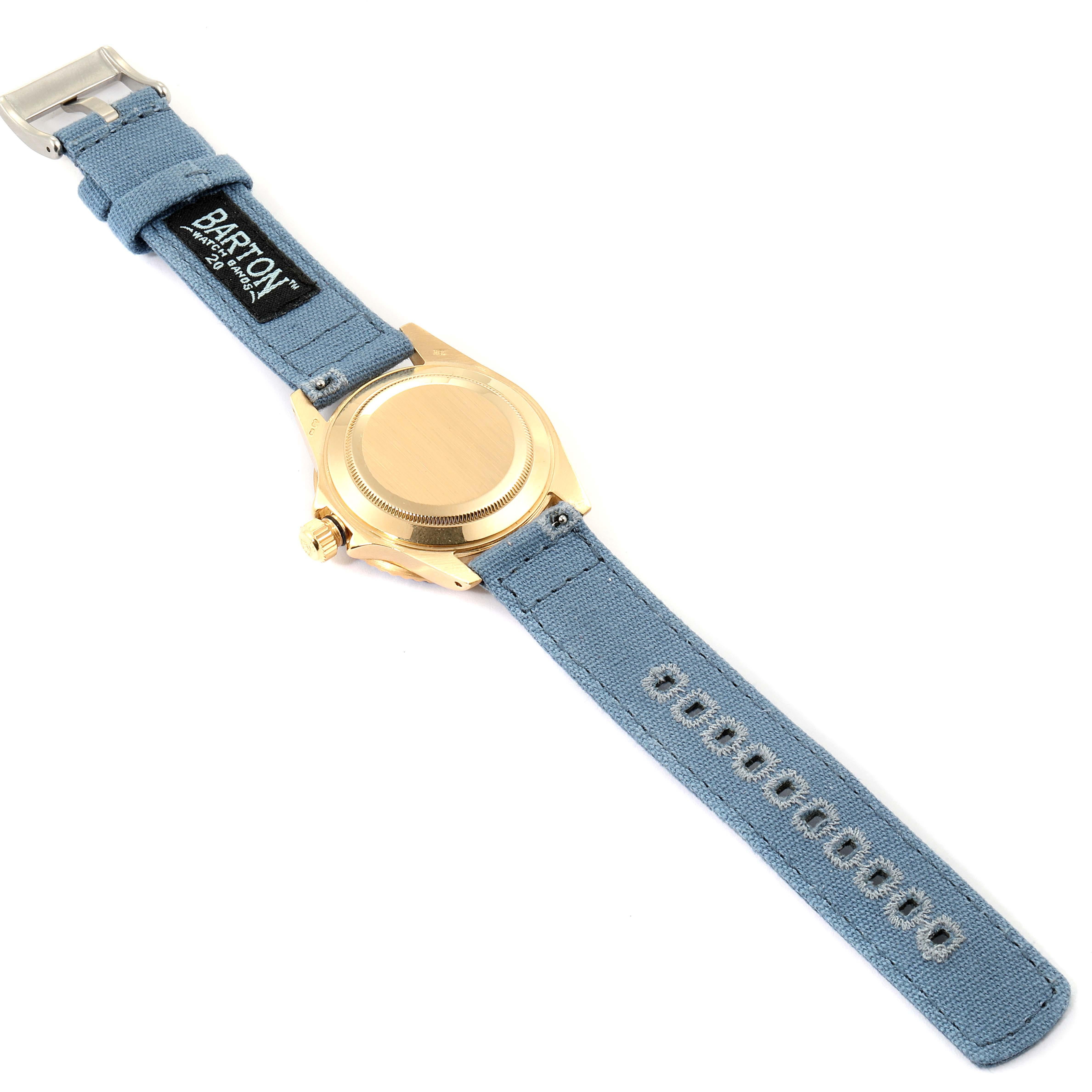 Rolex Submariner 18 Karat Yellow Gold Blue Dial Men's Watch 16808 For Sale 7
