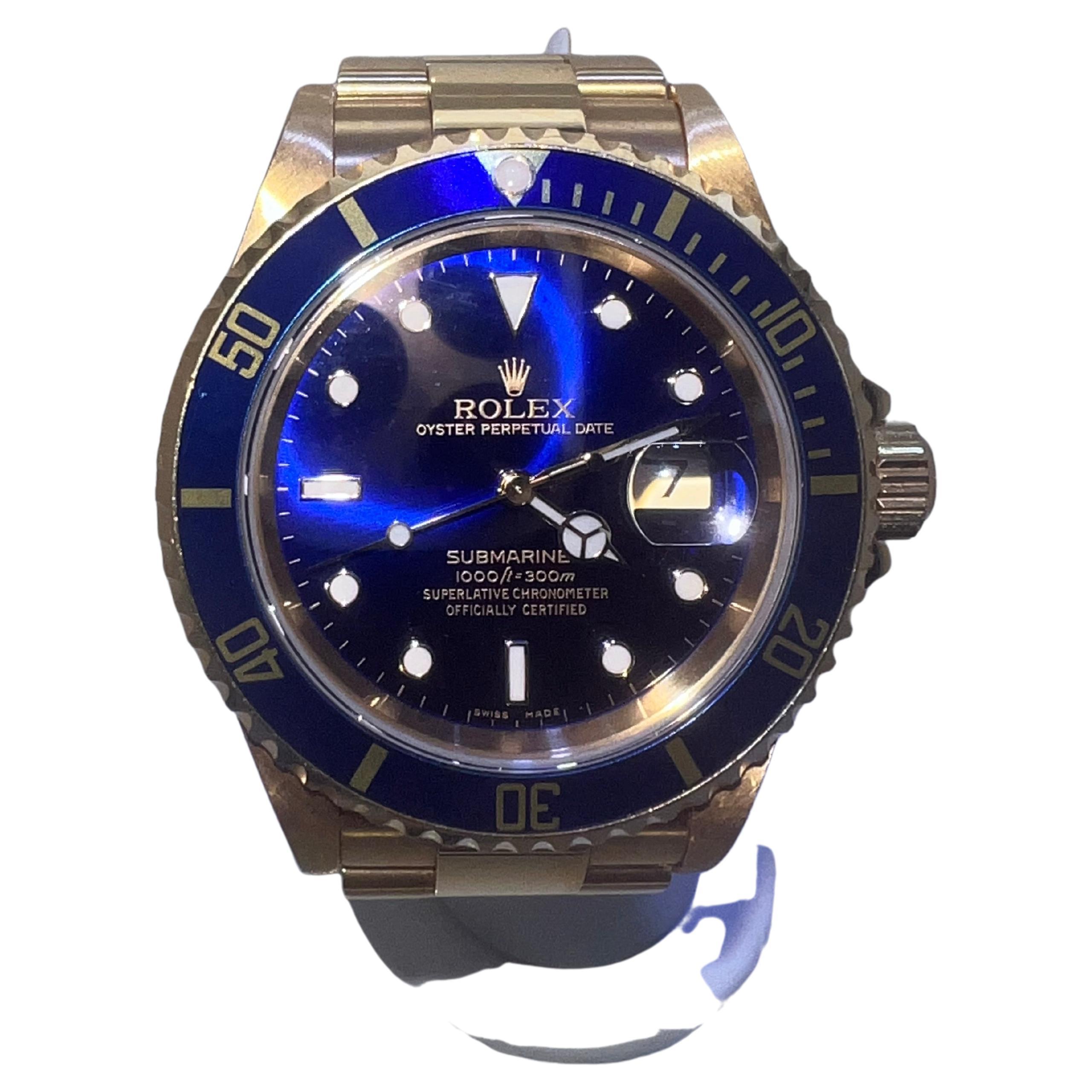 Rolex Submariner 18K Yellow Gold Blue Face For Sale