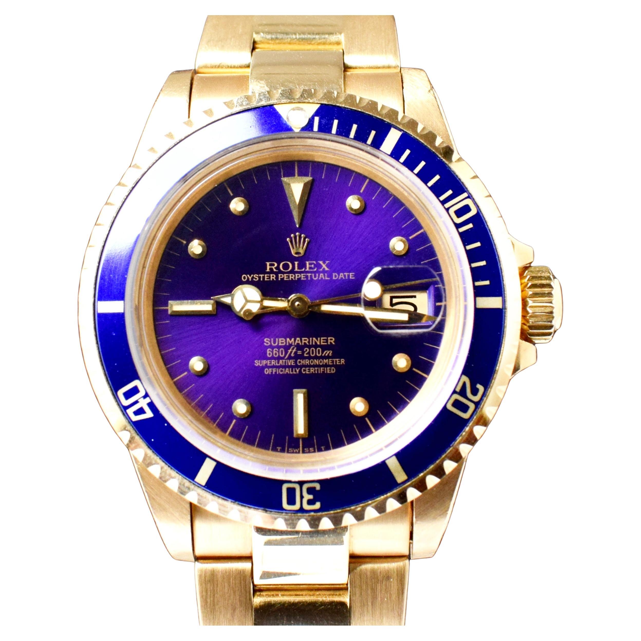 Rolex Submariner 18K Yellow Gold Blue Purple Dial 1680 Automatic Watch, 1970  For Sale at 1stDibs | purple rolex submariner, rolex submariner blue purple  dial, purple dial submariner