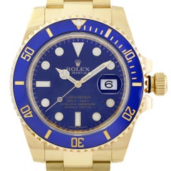 Rolex Submariner 18K Yellow Gold Ceramic Blue Dial Automatic Mens Watch 116618LB