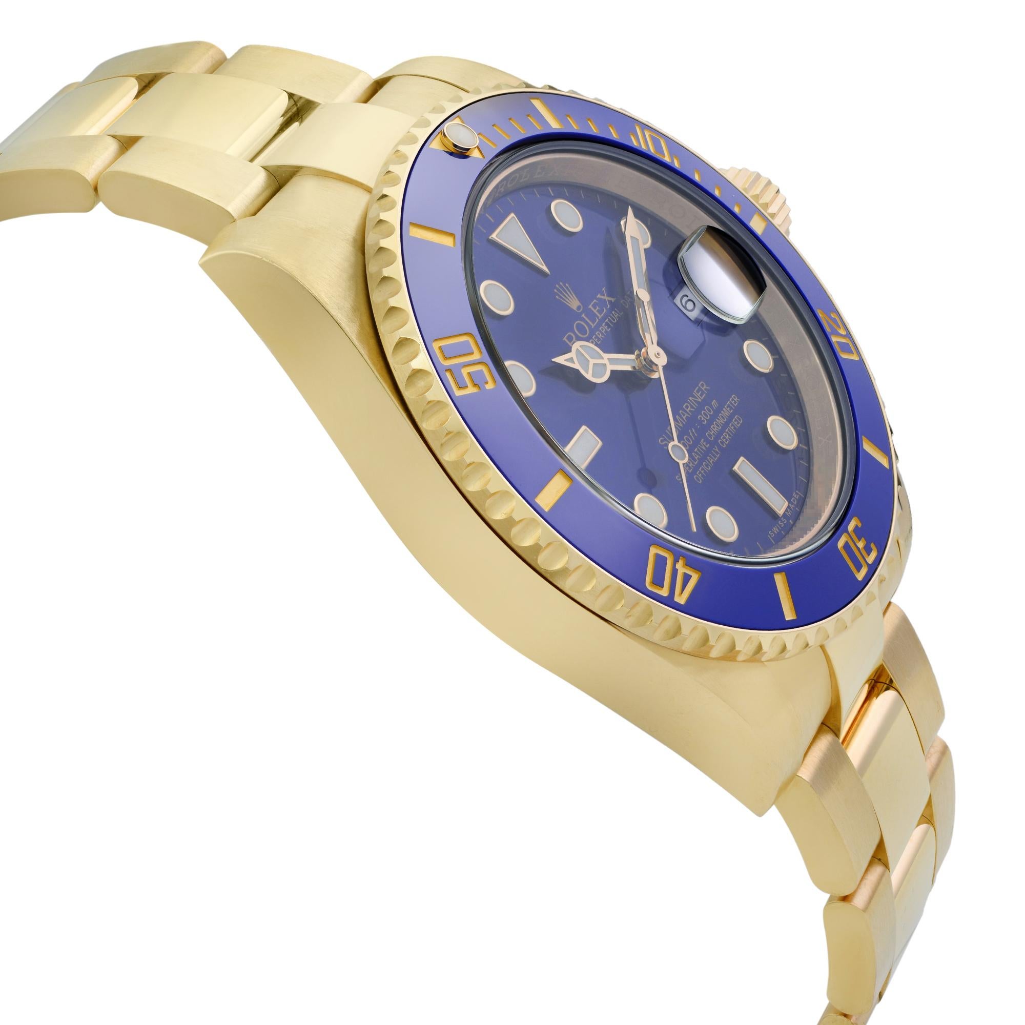 Rolex Submariner 18K Yellow Gold Ceramic Blue Dial Automatic Mens Watch 116618LB In Excellent Condition In New York, NY