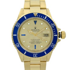 Rolex Submariner 18K Yellow Gold Serti Dial Diamond Sapphire Men's Watch 16808