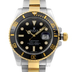 Rolex Submariner 18k Yellow Gold Steel Black Dial Automatic Men Watch 116613