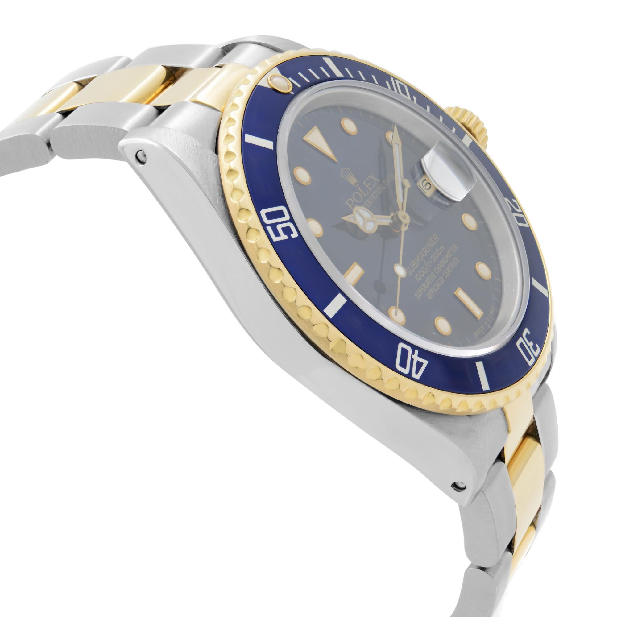 Men's Rolex Submariner 18k Yellow Gold Steel Blue Dial Automatic Mens Watch 16803