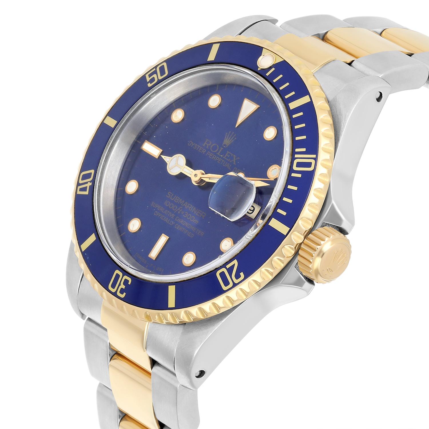 Men's Rolex Submariner 18k Yellow Gold/Steel Blue Dial Mens Watch 16613 Circa 1990