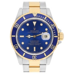 Rolex Submariner 18k Yellow Gold/Steel Blue Dial Mens Watch 16613 Circa 1990