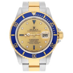 Rolex Submariner 18k Oro Giallo/Acciaio Serti Oro Quadrante Diamante Orologio Uomo 16613