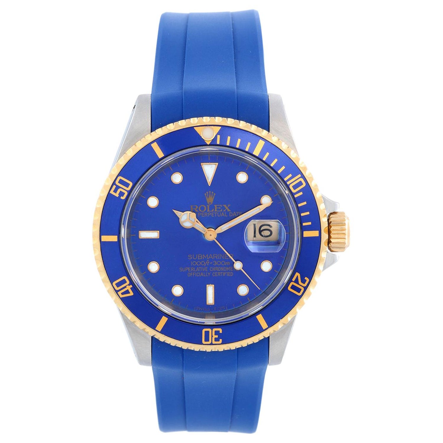 Rolex Submariner 18k Gold Men's Watch 16618 Blue Dial For Sale at 1stDibs |  rolex 16618, submarine blue rolex, rolex submariner blue