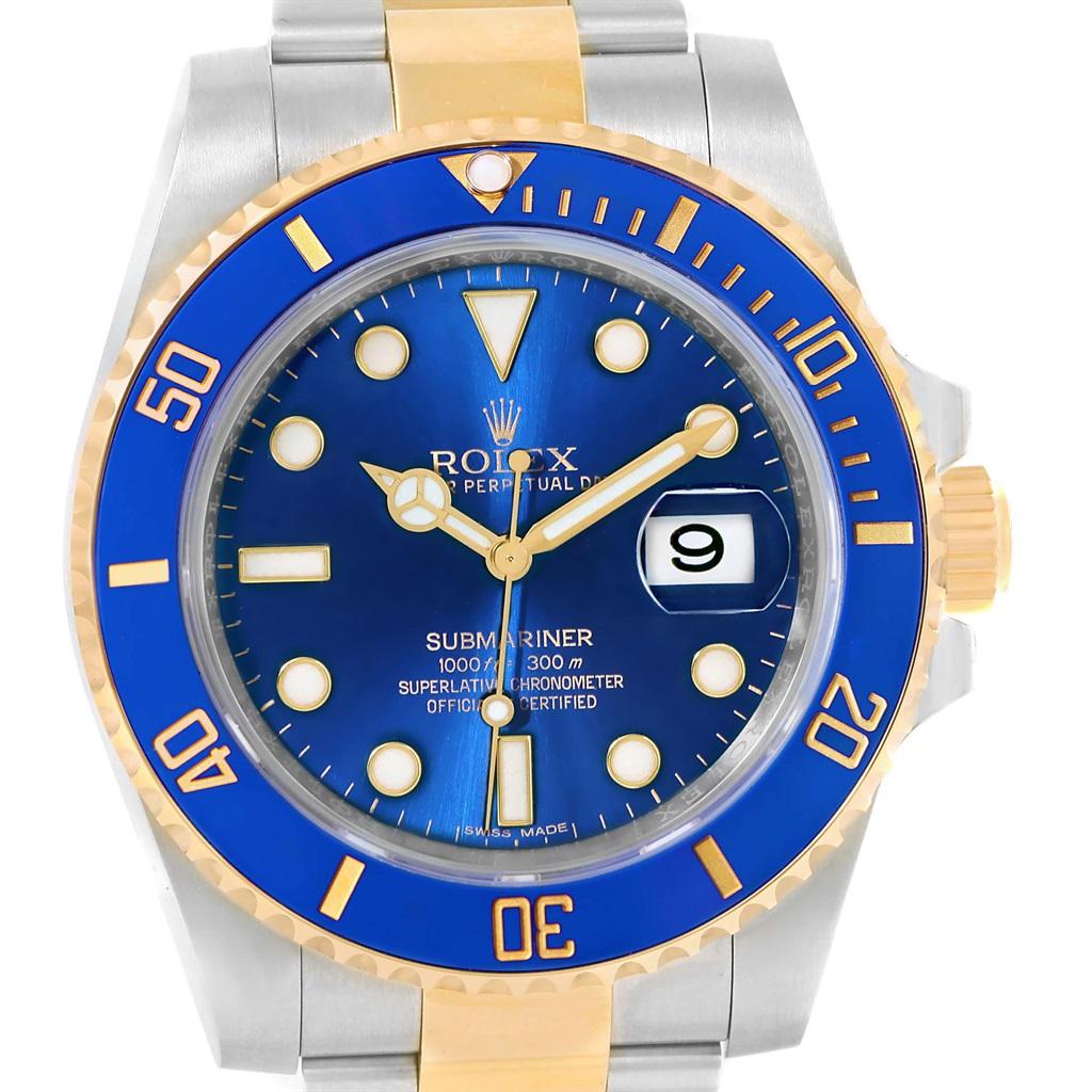 Rolex Submariner 40 Blue Dial Steel Yellow Gold Automatic Watch 116613 For Sale