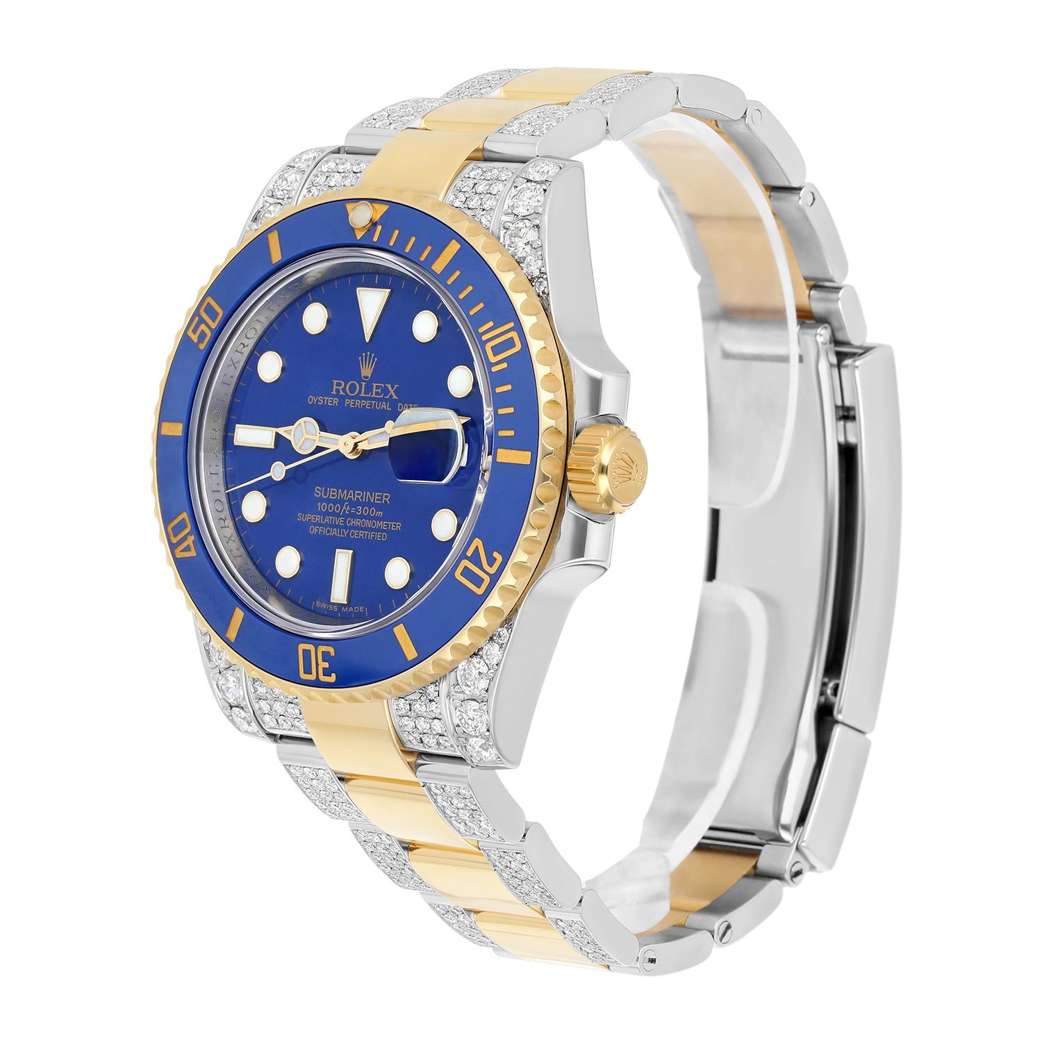 Rolex Submariner 40 mm Blue Dial Two Tone Diamond Men's Watch 116613LB For Sale 1