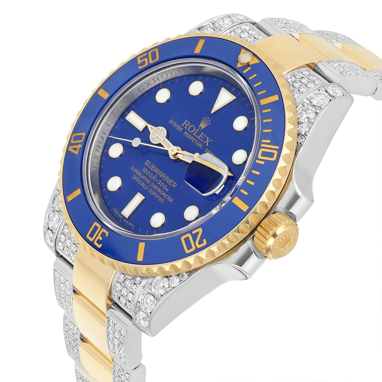 Rolex Submariner 40 mm Blue Dial Two Tone Diamond Men's Watch 116613LB For Sale 2