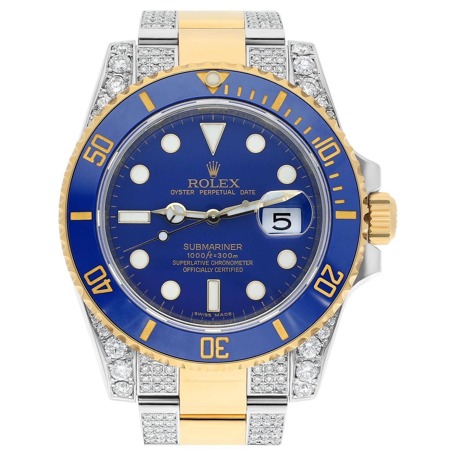 Rolex Submariner 40 mm Blue Dial Two Tone Diamond Men's Watch 116613LB