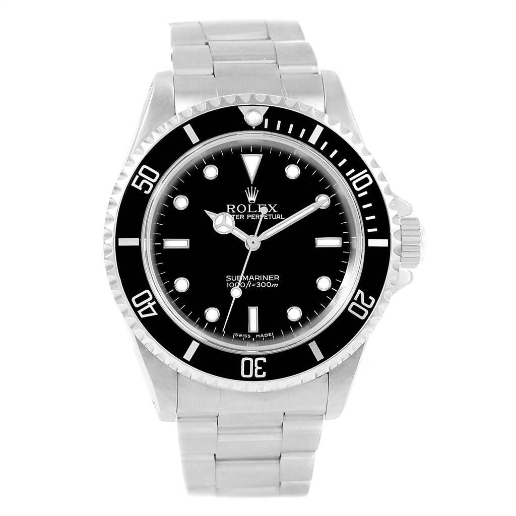 Rolex Submariner 40 mm No-Date 2-Liner Mens Watch 14060 Box Papers. Automatic self-winding movement. Stainless steel case 40.0 mm in diameter. Rolex logo on a crown. Special time-lapse unidirectional rotating bezel. Scratch resistant sapphire