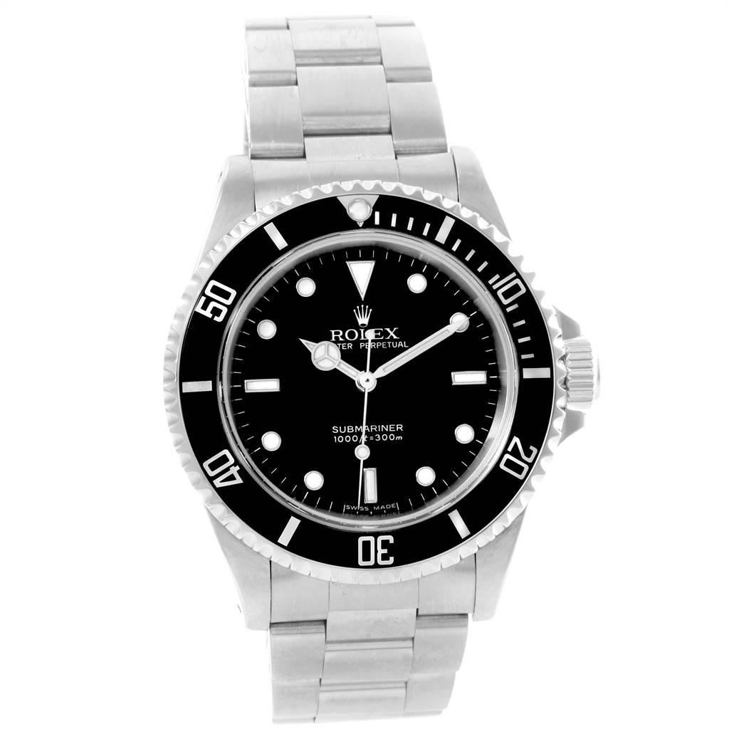 Rolex Submariner 40 mm No-Date 2-Liner Mens Watch 14060 Box Papers. Automatic self-winding movement. Stainless steel case 40.0 mm in diameter. Rolex logo on a crown. Special time-lapse unidirectional rotating bezel. Scratch resistant sapphire