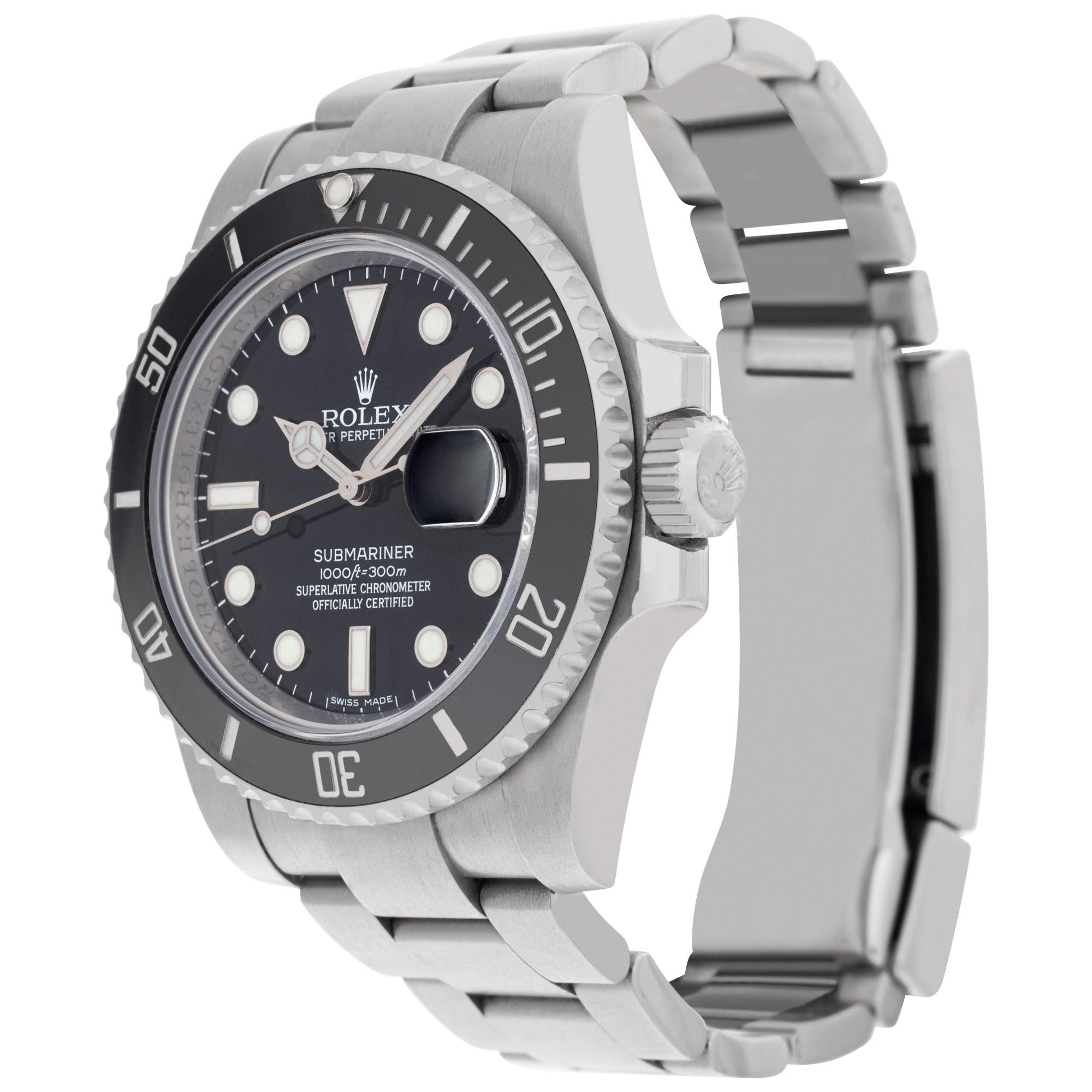 Rolex Submariner in stainless steel. Auto w/ sweep seconds and date. 40 mm case size. **Bank wire only at this price** Ref 116610ln. Circa 2010s. Fine Pre-owned Rolex Watch.

Certified preowned Sport Rolex Submariner 116610ln watch is made out of