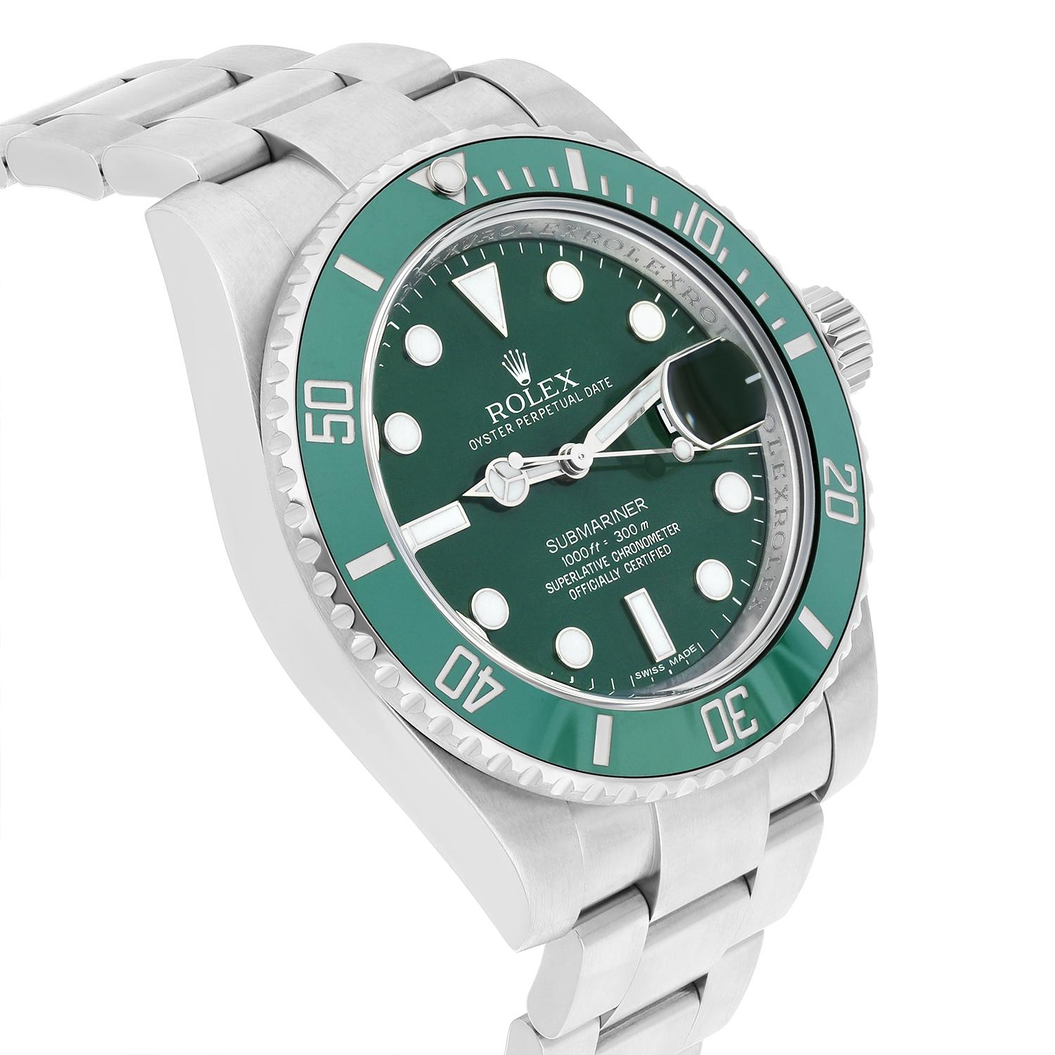 Rolex Submariner 40mm 116610LV HULK Steel Green Ceramic Bezel-Green Dial  In Excellent Condition For Sale In New York, NY