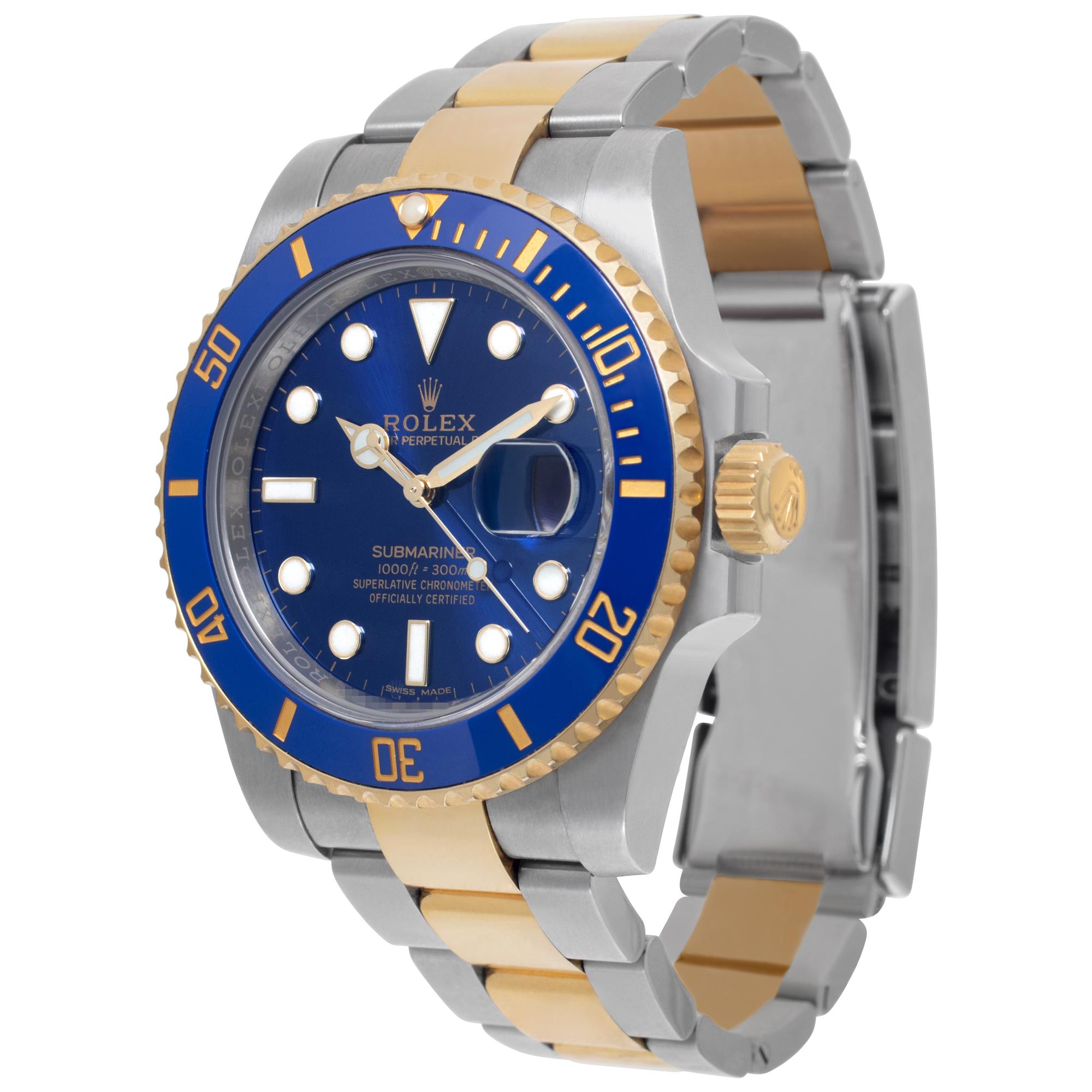 Rolex Submariner in 18k & stainless steel. Auto w/ sweep seconds and date. 40 mm case size. Ref 116613. **Bank wire only at this price** Fine Pre-owned Rolex Watch.

Certified preowned Sport Rolex Submariner 116613 watch is made out of Gold and