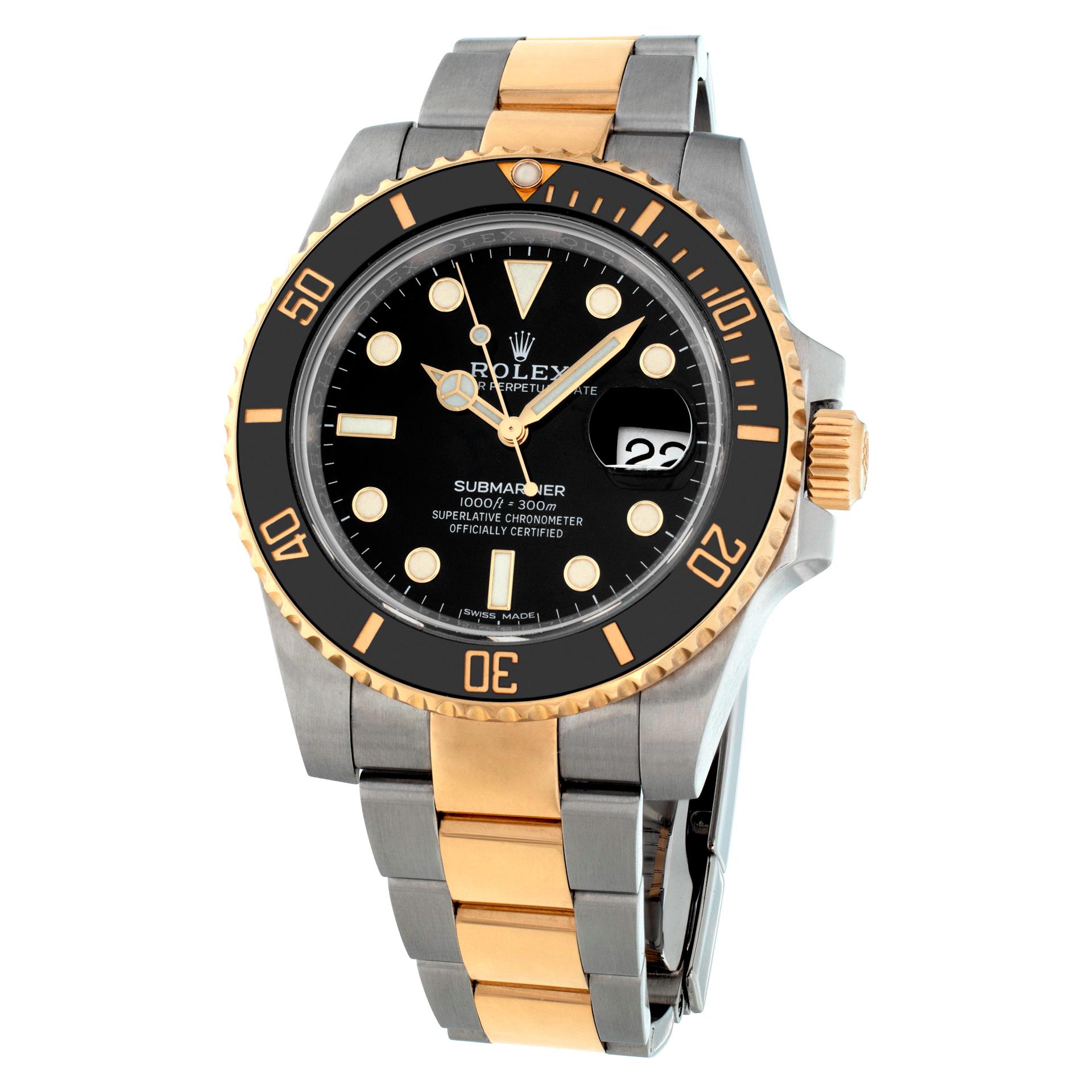 Rolex Submariner in 18k & stainless steel with black ceramic bezel & black dial. Auto w/ subseconds and date. 40 mm case size. Complete with papers. **Bank wire only at this price** Ref 116613. Circa 2019. Fine Pre-owned Rolex Watch. Certified