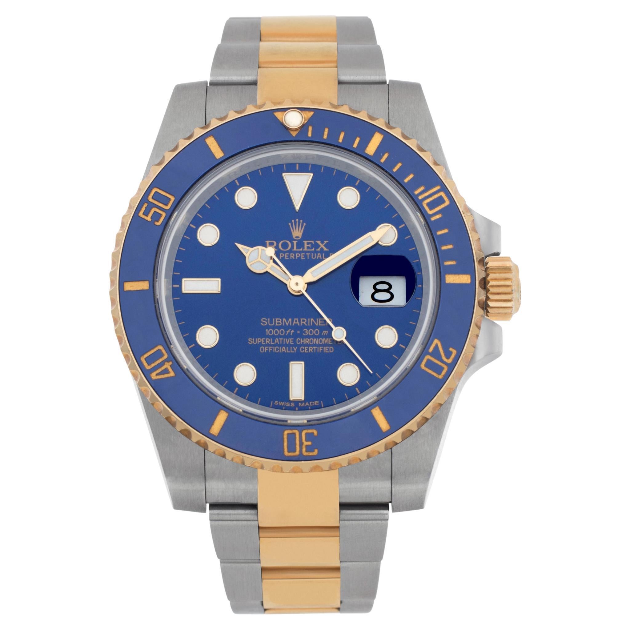 Rolex Submariner 16618 Men Automatic Watch 18k YG Blue Dial W/Papers