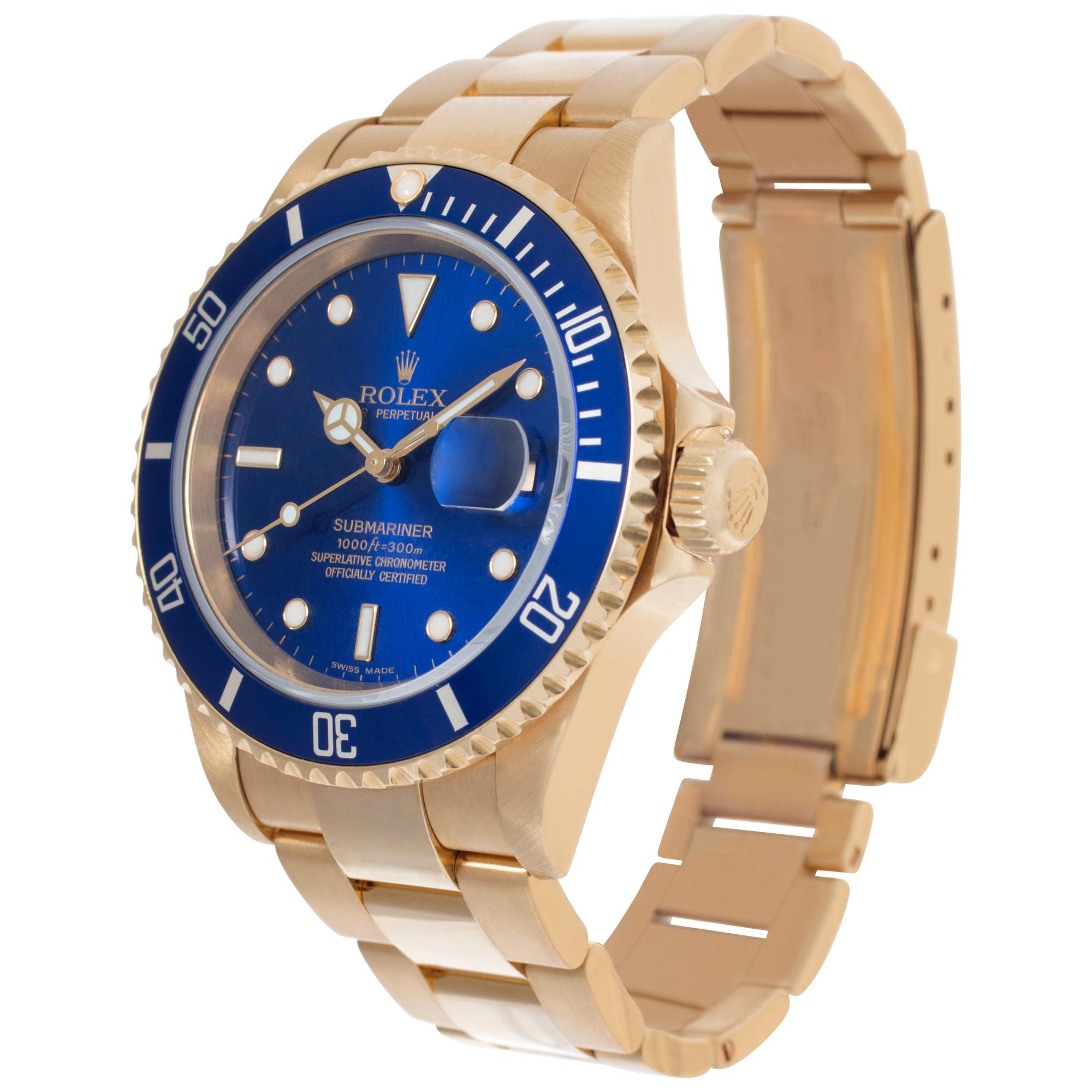 Rolex Submariner in 18k. Auto w/ sweep seconds and date. 40 mm case size. With box, booklets and tags. Ref 16618. Circa 2005. **Bank wire only at this price** Fine Pre-owned Rolex Watch.

Certified preowned Sport Rolex Submariner 16618 watch is made