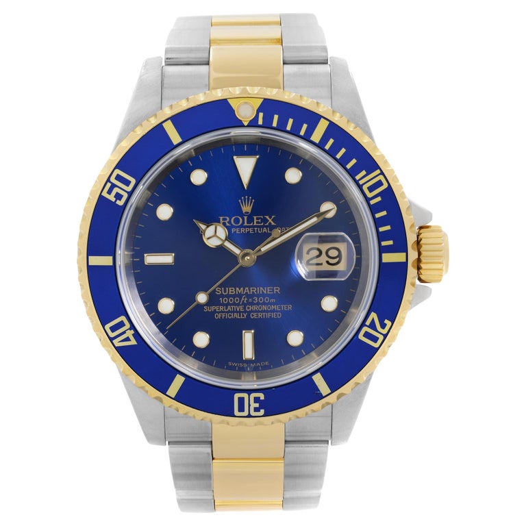 Rolex Submariner 18k Gold Steel Blue Dial Automatic Men Watch 16613 T For  Sale at 1stDibs